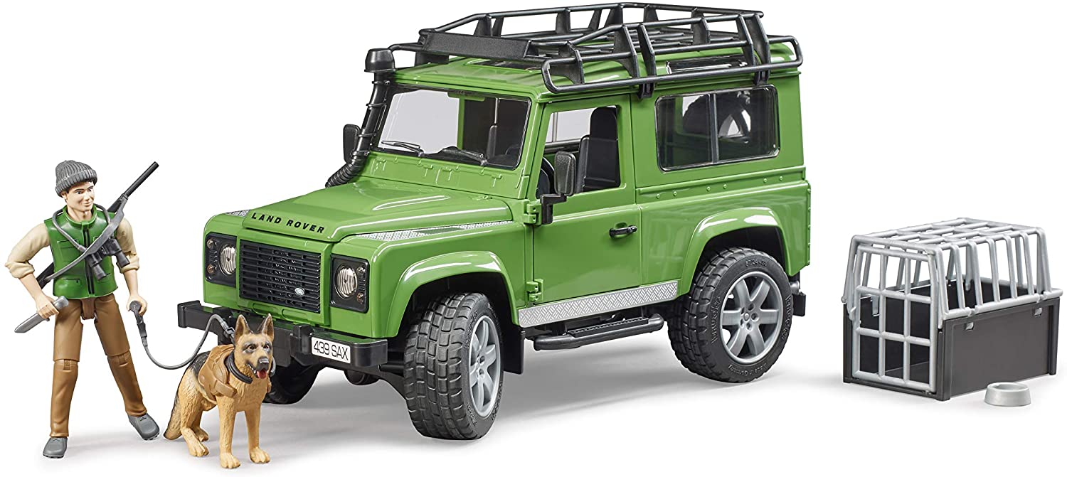 BRUDER LAND ROVER DEFENDER WITH FORESTER AND DOG