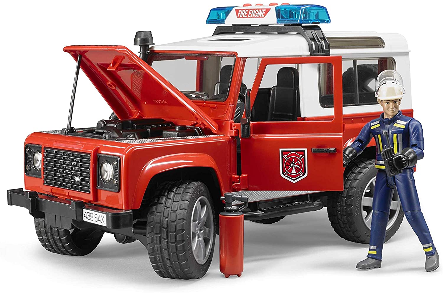 BRUDER LAND ROVER FIRE DEPARTMENT VEHICLE WITH FIREMAN