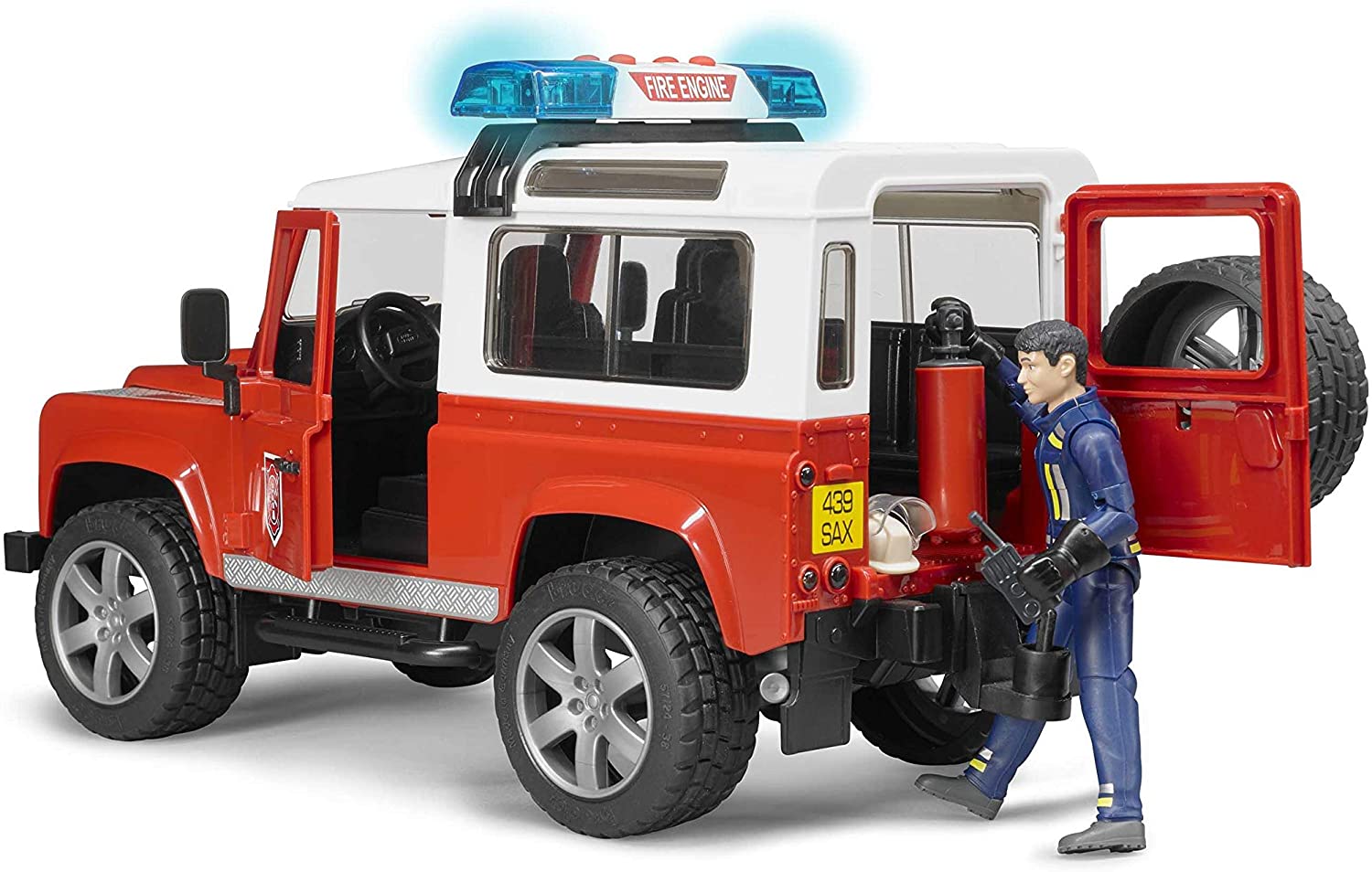 BRUDER LAND ROVER FIRE DEPARTMENT VEHICLE WITH FIREMAN