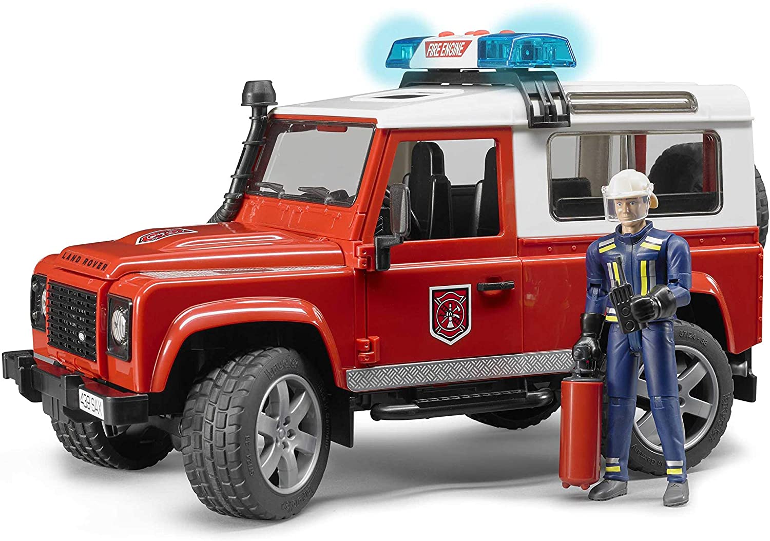 BRUDER LAND ROVER FIRE DEPARTMENT VEHICLE WITH FIREMAN