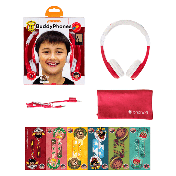 BUDDYPHONES EXPLORE FOLDABLE ON EAR WIRED HP RED