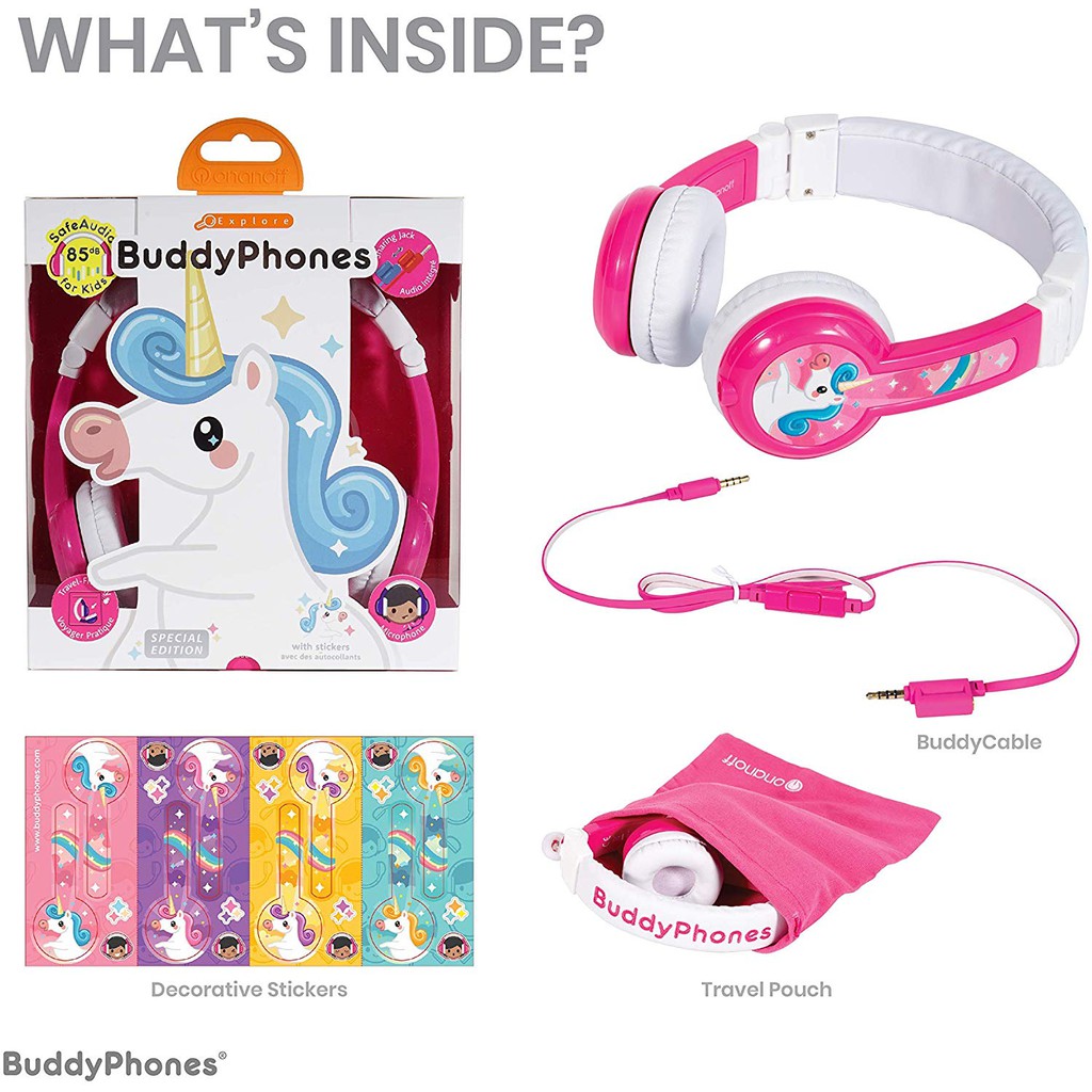 BUDDYPHONES UNICORN FOLDABLE WITH MIC PINK