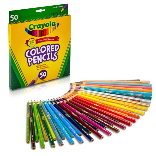 CRAYOLA LONG COLORED PENCILS 50 COUNT