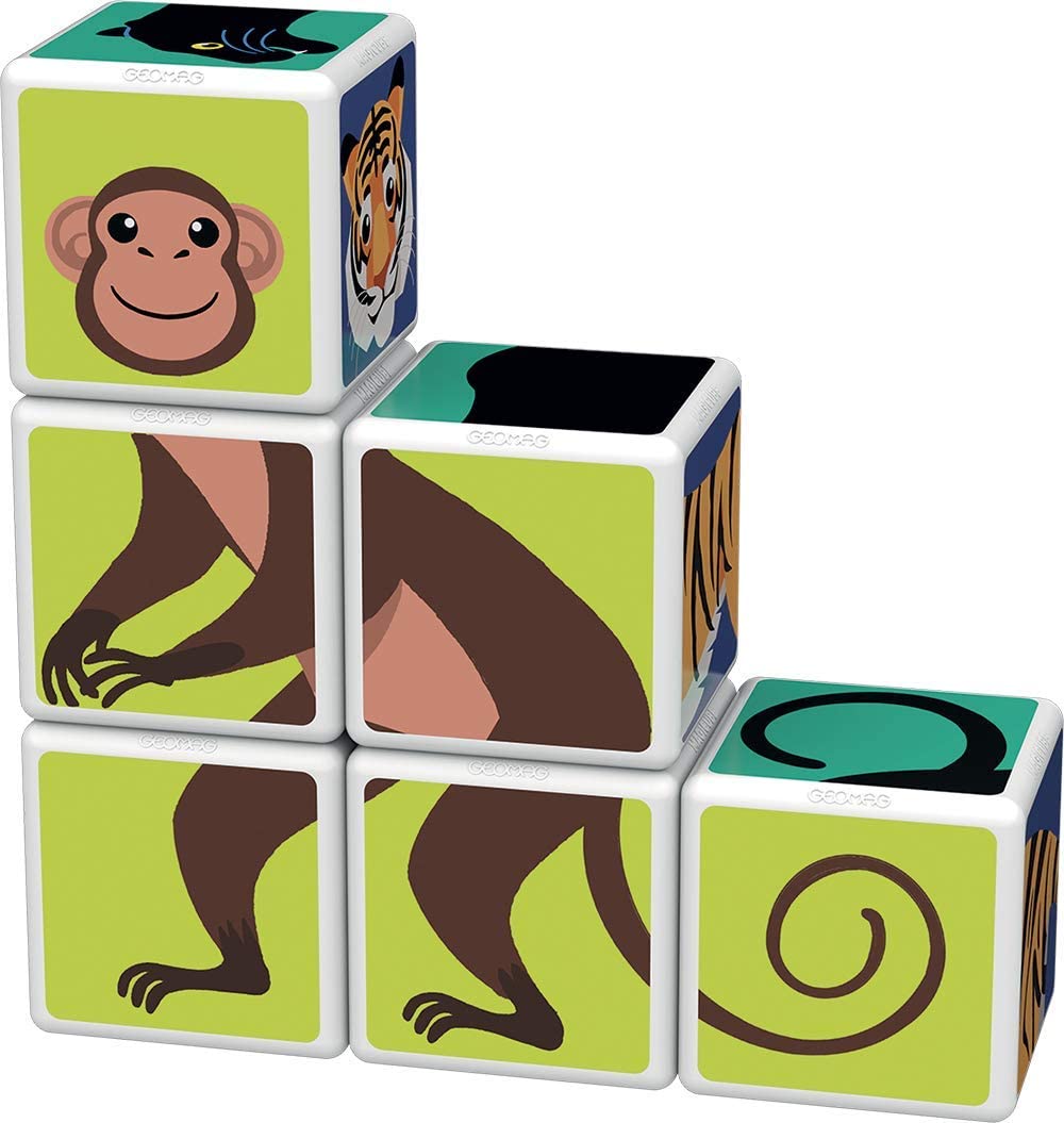 GEOMAG MAGICUBE PRINTED JUNGLE ANIMALS WITH CARDS 9 PCS