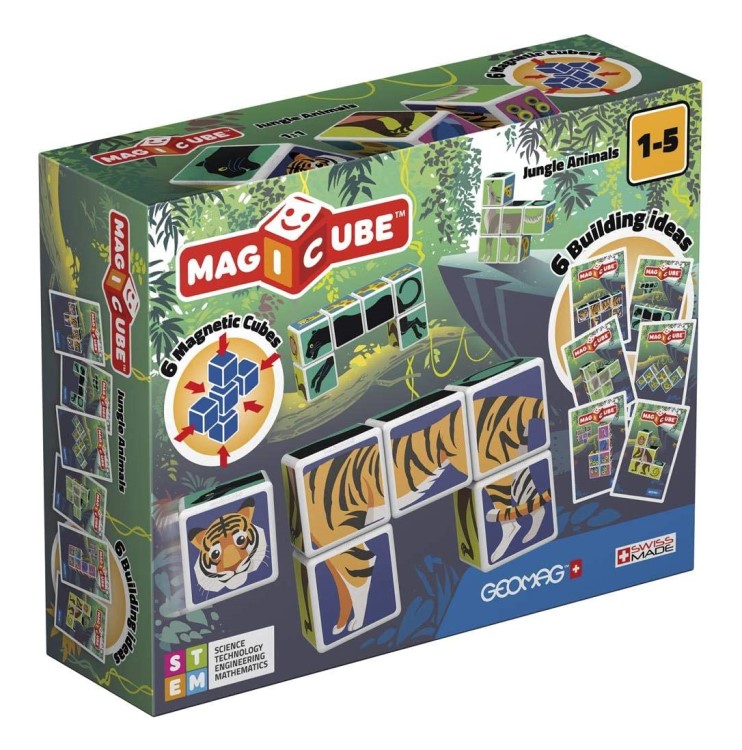 GEOMAG MAGICUBE PRINTED JUNGLE ANIMALS WITH CARDS 9 PCS