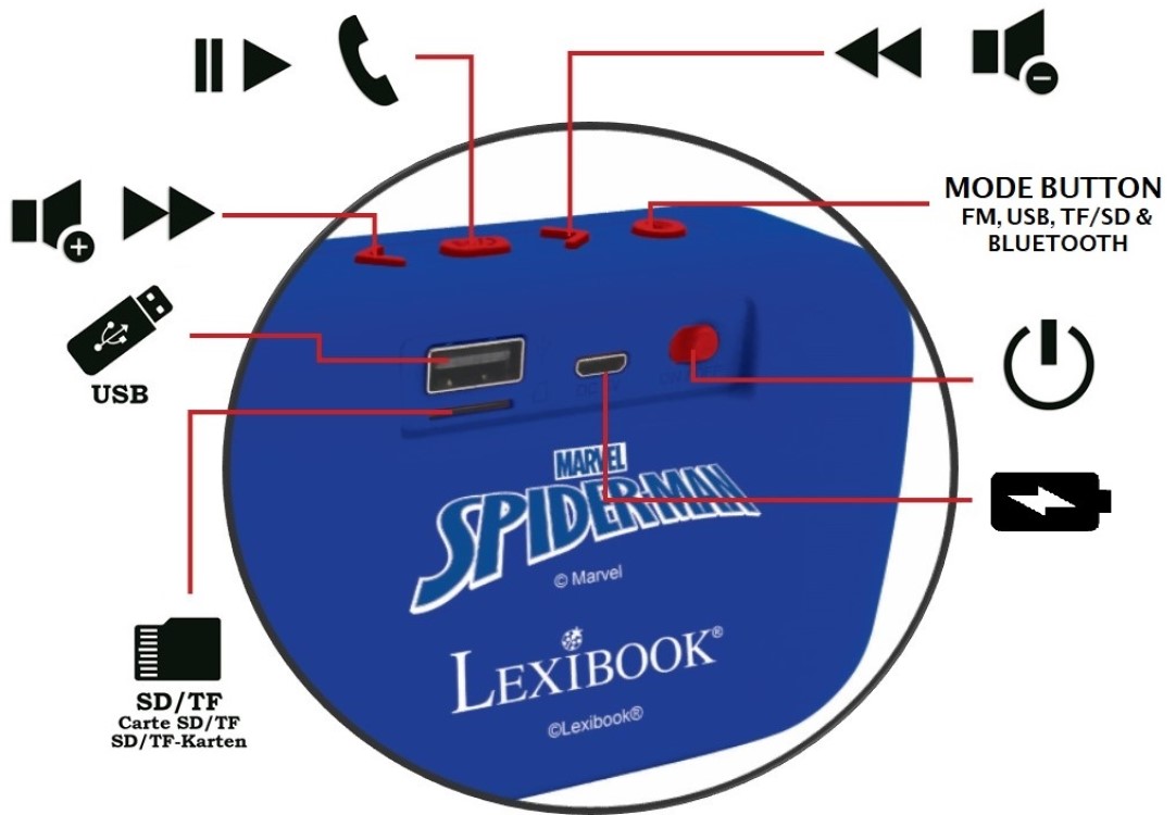 LEXIBOOK SPIDER-MAN BLUETOOTH PORTABLE SPEAKER