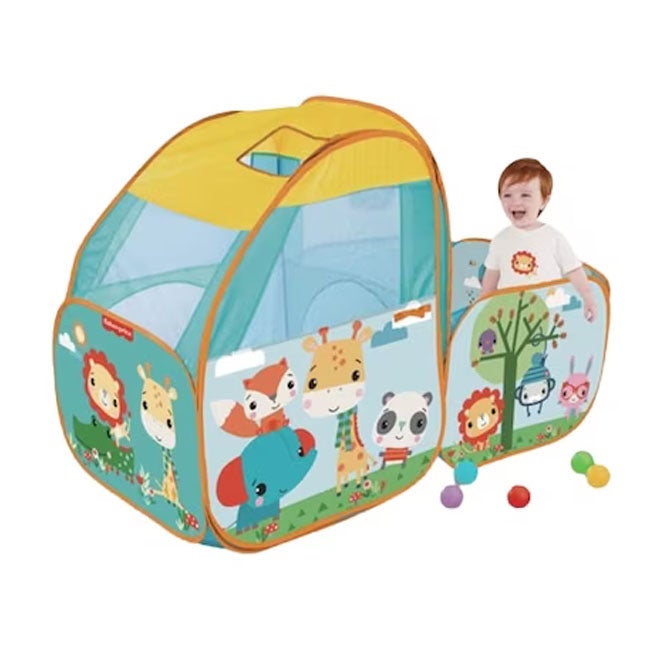 FISHER PRICE BALL PIT PLAYSET WITH BASKETBALL HOOP AND 25 BA