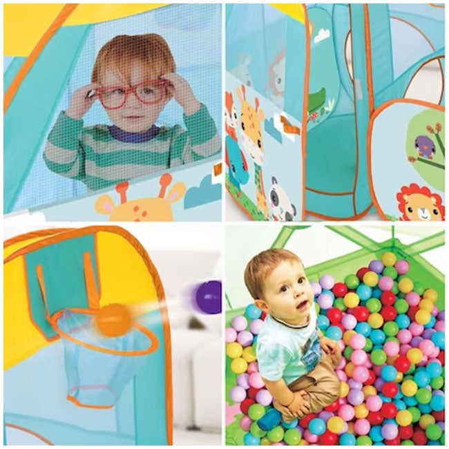 FISHER PRICE BALL PIT PLAYSET WITH BASKETBALL HOOP AND 25 BA