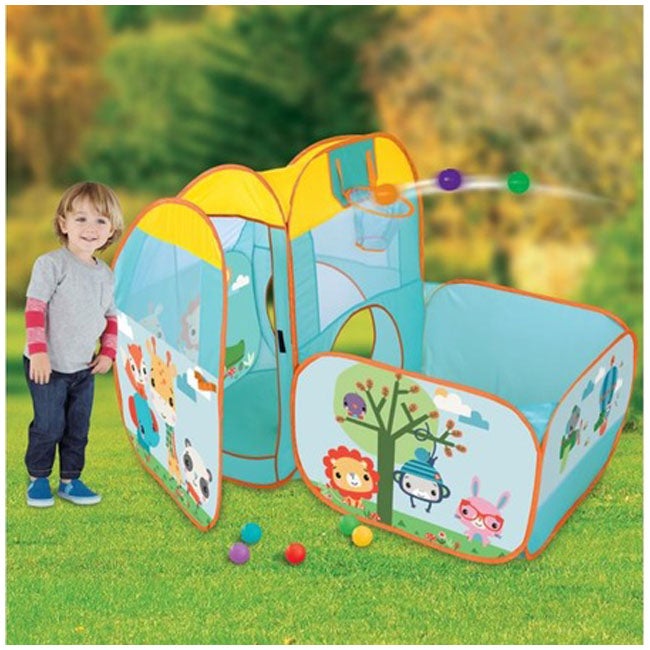 FISHER PRICE BALL PIT PLAYSET WITH BASKETBALL HOOP AND 25 BA