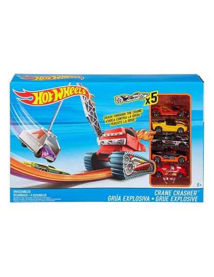 HOTWHEELS CRANE CRASHER PLAYSET WITH 5 CARS