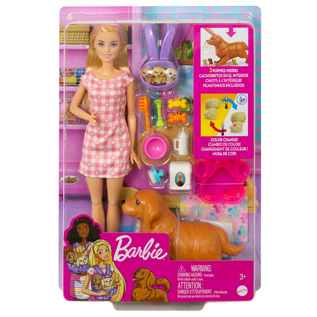 BARBIE DOLL AND NEWBORN PUPS PLAYSET