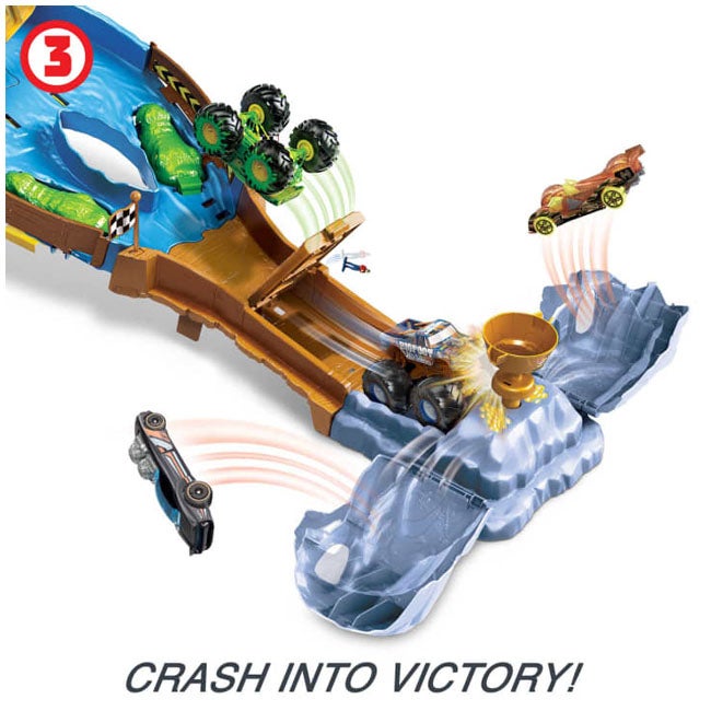 HOT WHEELS MONSTER TRUCKS PLAYSET WITH 1:64 SCALE TOY TRUCKS