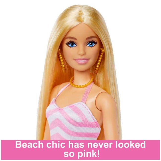 BARBIE BLONDE DOLL WITH SWIMSUIT AND BEACH ACCESSORIES