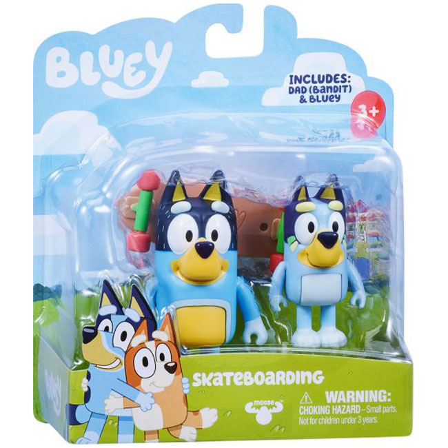 BLUEY FIGURE 2PK - SKATEBOARD - BLUEY & BANDIT