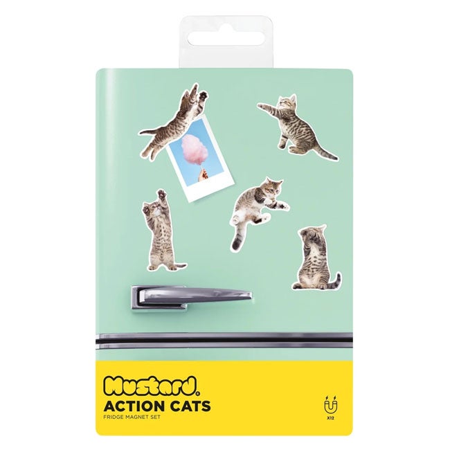 MUSTARD ACTION CAT SHAPED MAGNETS SET OF 12