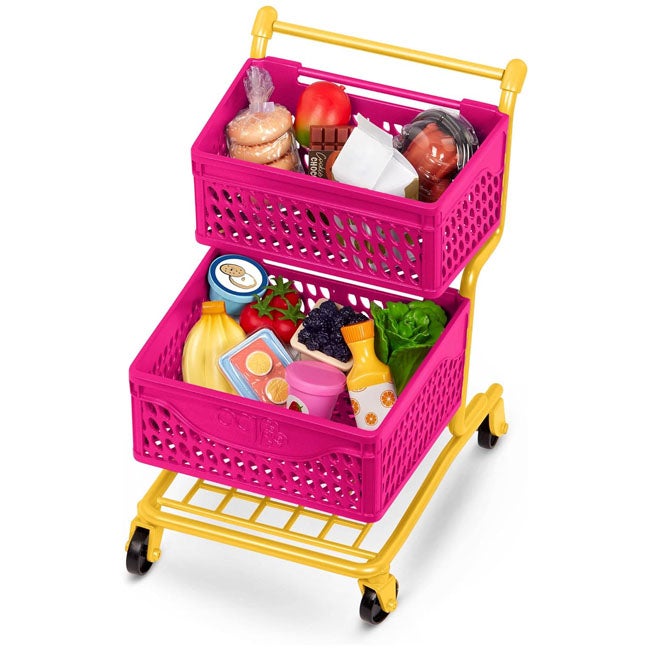 OUR GENERATION PINK/YELLOW DELUXE SHOPPING TROLLEY