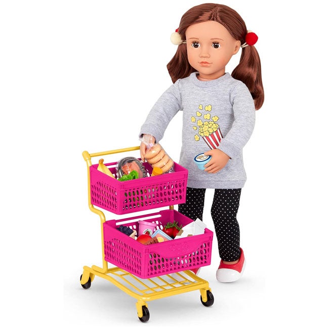 OUR GENERATION PINK/YELLOW DELUXE SHOPPING TROLLEY