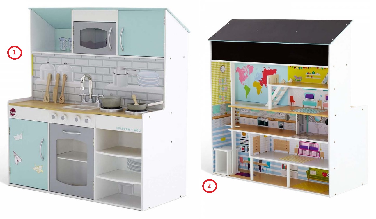 PLUM PEPPERMINT TOWNHOUSE 2 IN 1 DOLLS HOUSE & KITCHEN