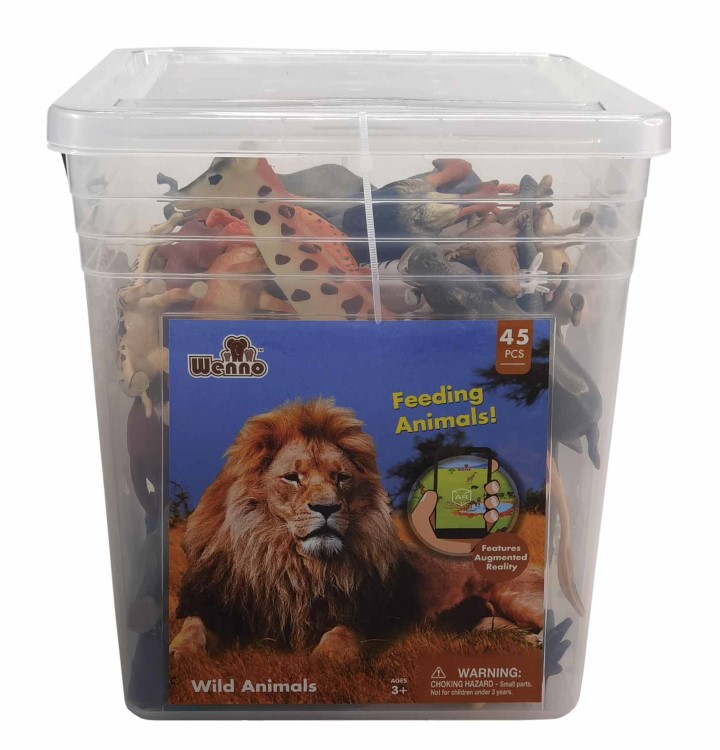 WENNO 45 PCS JUNGLE ANIMALS PLAYSET IN SQUARE BUCKET