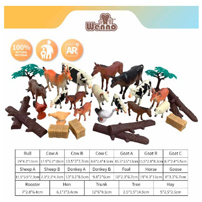 WENNO 28 PCS FARM ANIMALS PLAYSET IN SQUARE BUCKET