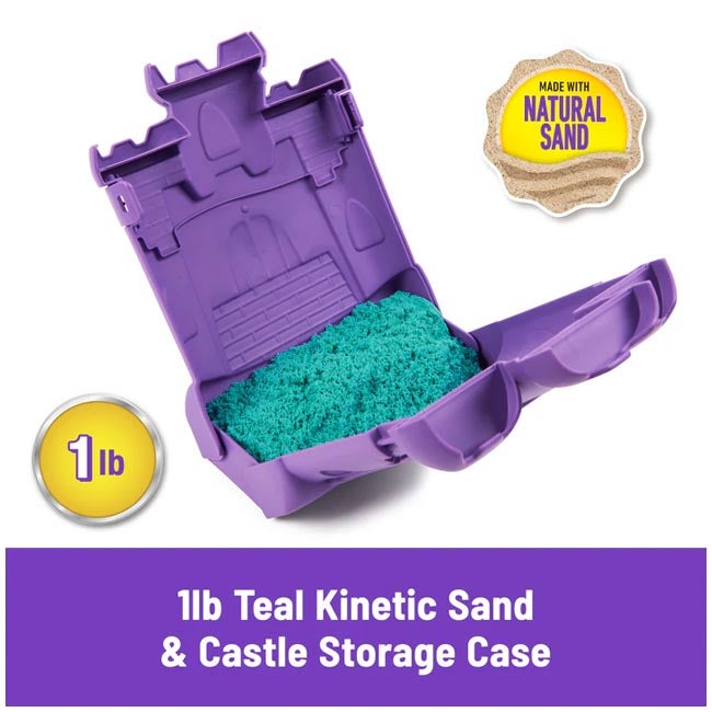 KINETIC SAND CASTLE CASE WITH 1LB TEAL PLAY SAND