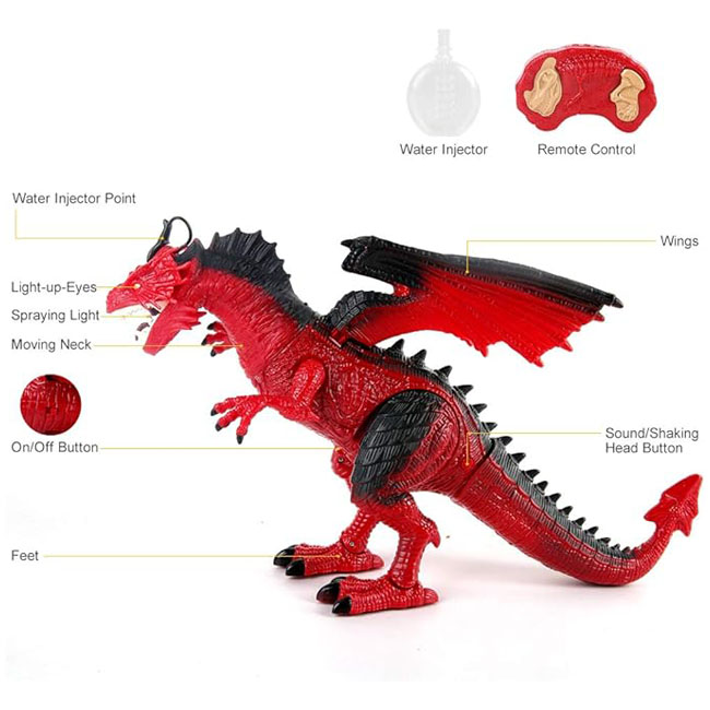 SAM TOYS RC DINOSAUR WITH SPRAY AND MIST-RED
