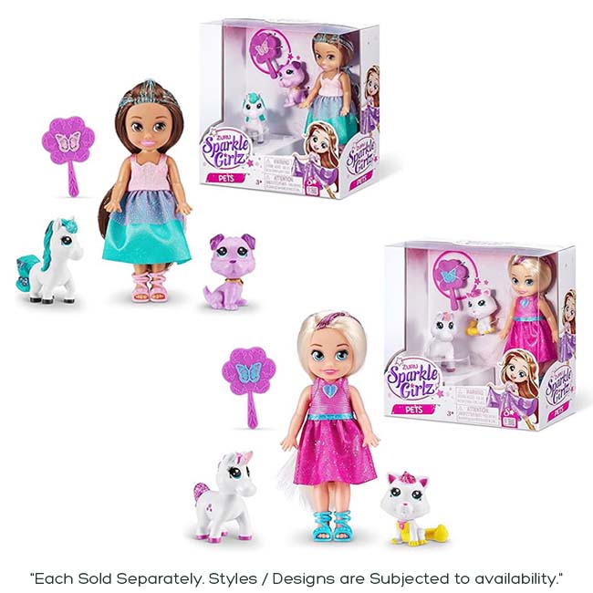 ZURU SPARKLE GIRLZ 4.7-INCH PRINCESS DOLL WITH PET PLAYSET