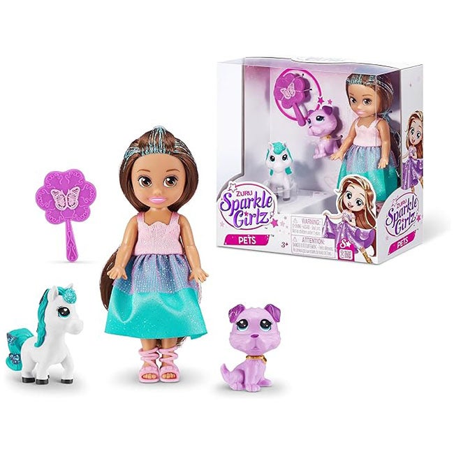 ZURU SPARKLE GIRLZ 4.7-INCH PRINCESS DOLL WITH PET PLAYSET